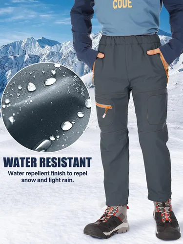 Miniatura 19 de linlon Pantalones impermeables para la nieve para niños y niños, forro polar lind para senderismo, softshell, cálidos, con aislamiento térmico
