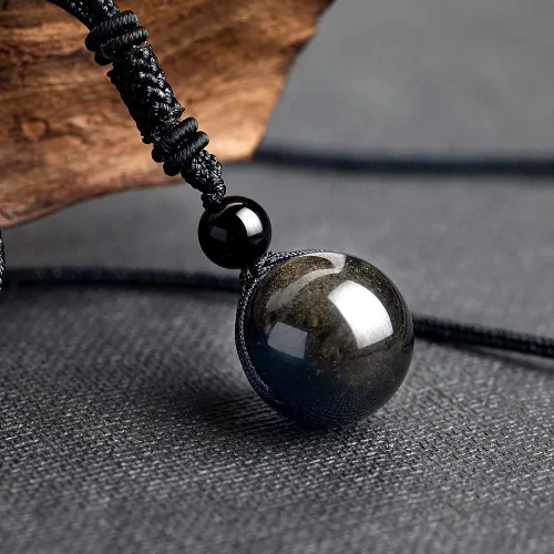 Miniatura 26 de iSTONE Collar unisex con dije de cuentas redondas auténticas, cadena de cuerda negra de 24 pulgadas para hombres y mujeres