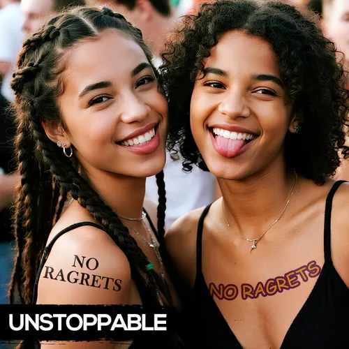 Miniatura 8 de 6 hojas de tatuajes temporales sin trapos – Divertidas calcomanías de tatuaje de frase para cara, brazo, cuerpo y manos