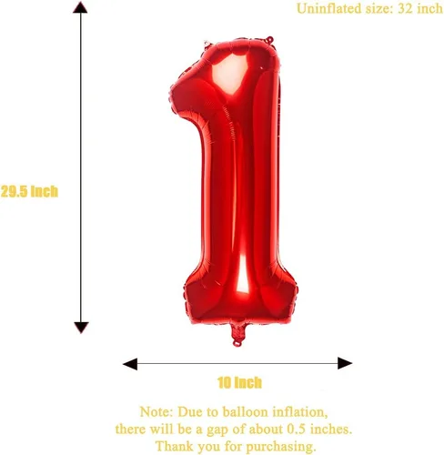 Miniatura 4 de Globos rojos de 32 pulgadas con el número 1 de aluminio para decoración de fiesta de cumpleaños (globo rojo número 1)
