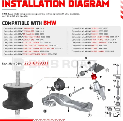 Miniatura 2 de 2 soportes de transmisión trasera compatibles con BMW 128i 325i 328i 330i 335i 525i 528i 530i Z3 Z4 (sustituye a 22316799331)