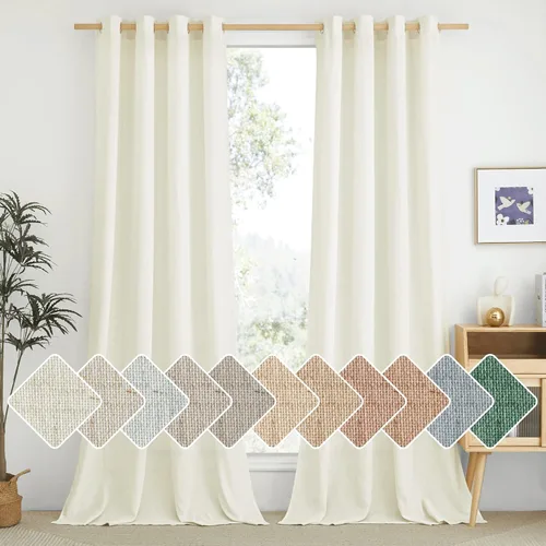 Miniatura 81 de NICETOWN Cortinas de lino natural con textura de lino para dormitorio, mezcla de lino rústica con ojales en la parte superior, semitransparentes