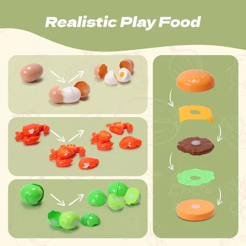 Miniatura 6 de CUTE STONE - Juego de 51 piezas de accesorios de cocina en miniatura para niños, juego de cocina de imitación con ollas, sartenes, utensilios
