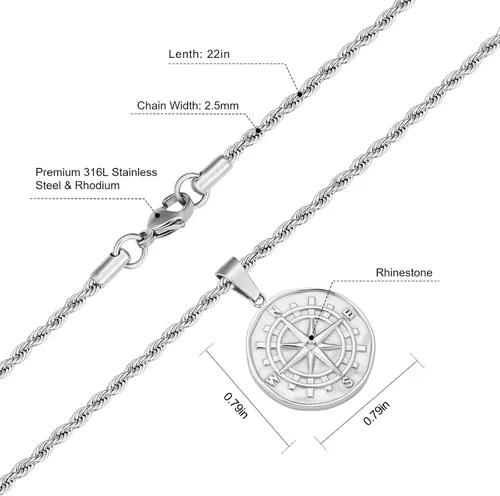 Miniatura 4 de KRKC&CO - Collar con dije de moneda, cadena de medallón de oro, brújulaSan CristóballeónMedusaÁngel círculo vintage collar de moneda para hombres