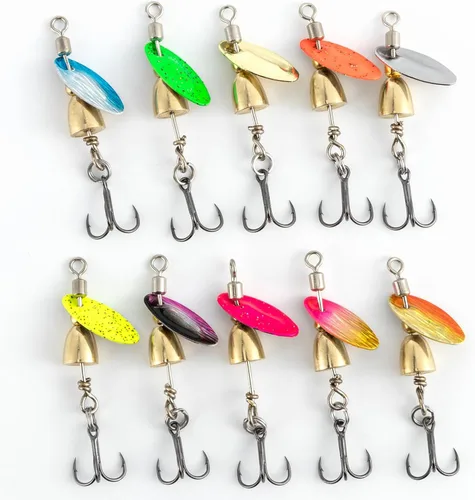 Miniatura 9 de Dr.Fish Paquete de 10 señuelos giratorios de pesca en línea con un solo gancho para trucha, spinnerbait, kits de señuelos Bass Crappie Salmón Kit