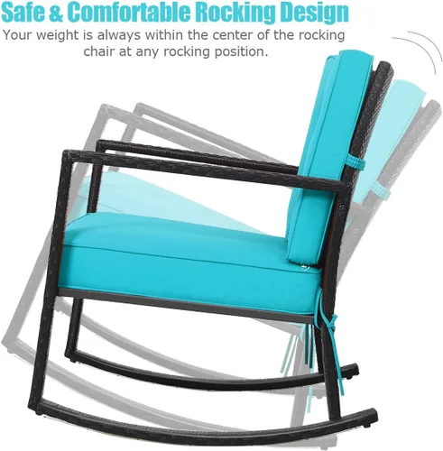 Miniatura 7 de DORTALA Silla mecedora de ratán, 2 piezas, silla de mimbre para exteriores con marco de acero resistente, asiento de muebles de mimbre para patio