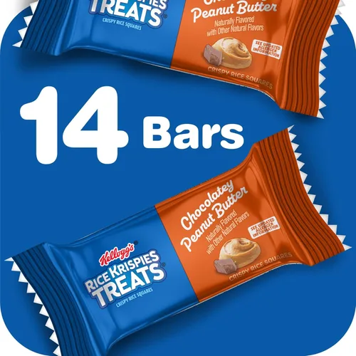 Miniatura 6 de Rice Krispies Treats Cuadrados de Arroz Crujiente, Barras de Aperitivos, Mantequilla de Maní Chocolateada, Caja de 10.8oz (14 Unidades)