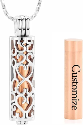 Miniatura 48 de Imrsanl Collar con colgante de urna de cremación con vial de cilindro hueco, urna de recuerdo, joyería de cremación, medallones conmemorativos