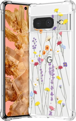 Miniatura 7 de RALEAVO - Funda floral para Google Pixel 7a, funda transparente con hojas y flores, diseño delgado y lindo para niñas y mujeres, cubierta de Verde