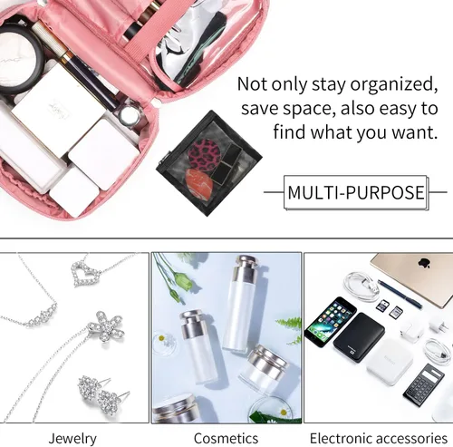 Miniatura 5 de Bolsa de maquillaje de viaje para maquillaje, bolsa de cosméticos, organizador de maquillaje con bolsa de malla, bolsa de soporte para brochas