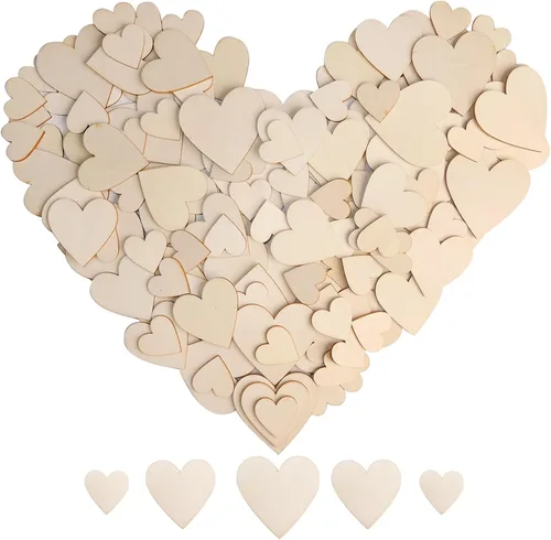 Miniatura 7 de HADDIY Corazones pequeños de madera para manualidades de 1.5 pulgadas, 100 piezas de recortes de corazón de madera sin terminar para libros