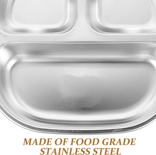 Miniatura 7 de Sosoport Plato de almuerzo dividido de acero inoxidable 304 con tapa, bandeja de alimentos reutilizable para niños y adultos, ideal para camping