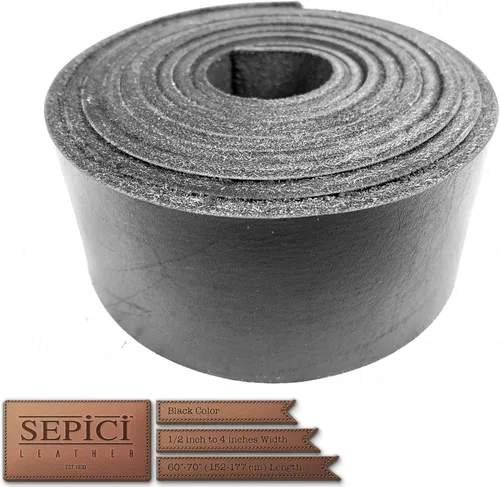 Miniatura 6 de Sepici Correa de cuero negro de alta calidad, tira de piel de vaca vegetal de grano completo para fabricación de cinturones y manualidades de cuero