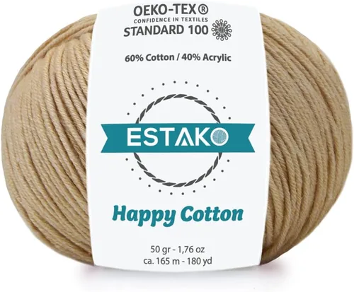 Miniatura 10 de Estako Happy Cotton, 1,76 oz (50 g) / 180 yardas (165 m) de lana 60 % algodón y 40 % acrílico, suave, fina/deportiva (2) para crochet y tejer