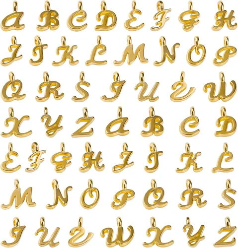SAVITA 130 unids/5 juegos de letras ABC minúsculas del alfabeto A-Z aleación de zinc pulseras colgantes para fabricación de joyas DIY (dorado), Zinc