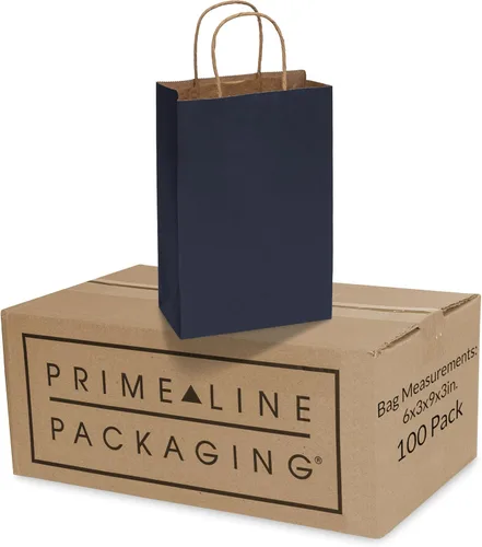 Miniatura 12 de Prime Line Packaging Bolsas de regalo de papel, bolsas de papel kraft azul marino con asas, bolsas de compras para pequeñas empresas, uso minorista