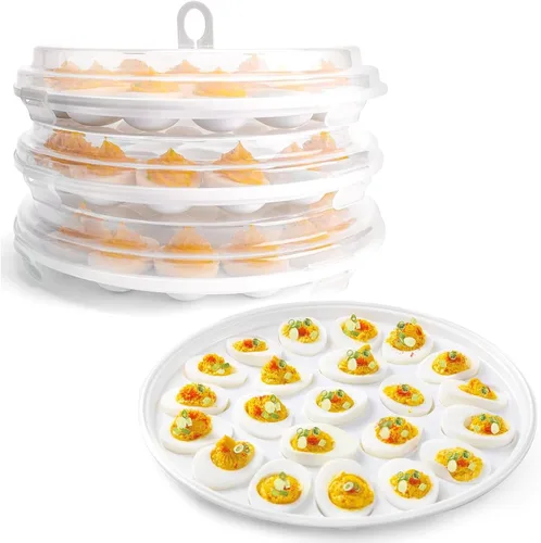 Miniatura 8 de HANSGO - Recipientes para huevos rellenos con tapa, 3 piezas, bandejas portaplatos para huevos rellenos con 66 ranuras para fiestas y cocinas, verde