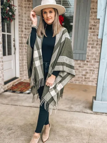 Miniatura 3 de Moss Rose Chal de viaje para mujer poncho frontal abierto capa para otoño e invierno