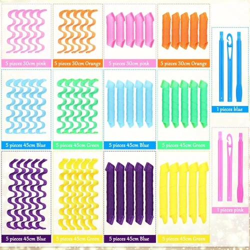Miniatura 2 de 60 rulos ondulados sin calor, sin calor, kit de 2 estilos, 22 pulgadas, 18 pulgadas, 12 pulgadas, rodillos ondulados para mujer, cabello corto