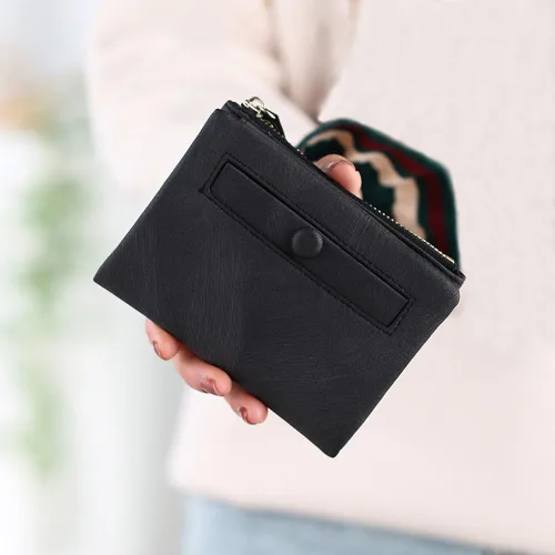 Miniatura 6 de PofeeXIO Carteras pequeñas Rfid para mujer, billetera plegable con bolsillo para monedas, mini monedero suave y compacto, Negro oscuro, Minimalista
