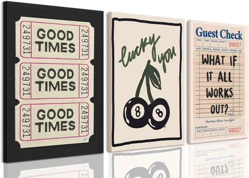 LYPHNX Lienzo enmarcado vintage con texto en inglés "Good Times", arte de pared retro con texto en inglés "Check What If It All Workout", juego de 3