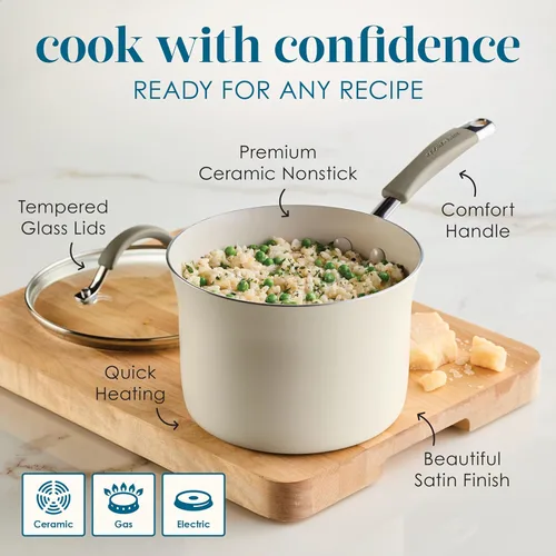 Miniatura 7 de Rachael Ray Cucina Juego de Utensilios de Cocina de Cerámica - 13 Piezas - Juego de Ollas y Sartenes de Cerámica con Sartenes Antiadherentes, Sartén