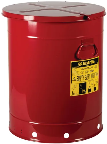Miniatura 18 de Justrite Recipiente para desechos aceitosos de acero galvanizado de 10 galones, recipiente de seguridad metálico para trapos con aceite de 18 x 14