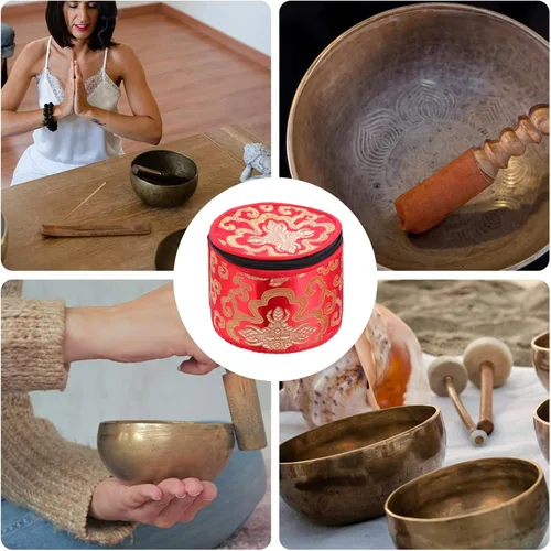 Miniatura 4 de Bolsa tibetana con cremallera para cuenco de meditación budista, soporte portátil de viaje al aire libre, caja de almacenamiento de 4.7 x 3.7 in