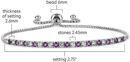 Miniatura 3 de Gemstone and Lab-Created White Sapphire Adjustable Bolo Bracelet, Sterling Silver, Easy-On Easy-Off (6, 7 and 8 inch Wrist Size)