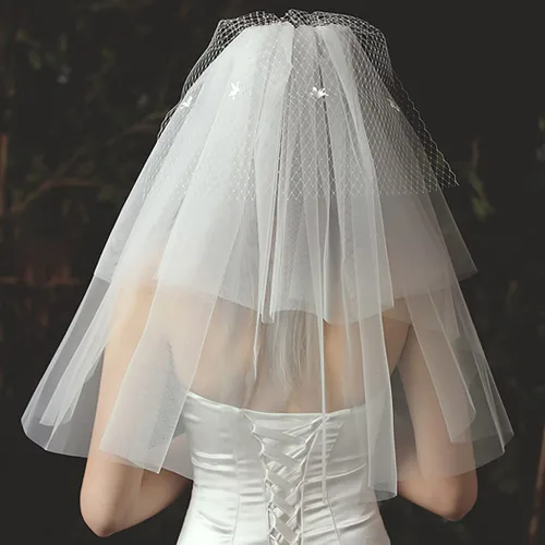Miniatura 3 de Campsis Velo de tul para novia, velo de flores de malla blanca con peine, elegante velo floral de 3 niveles, velo corto, novia, graduación, ópera