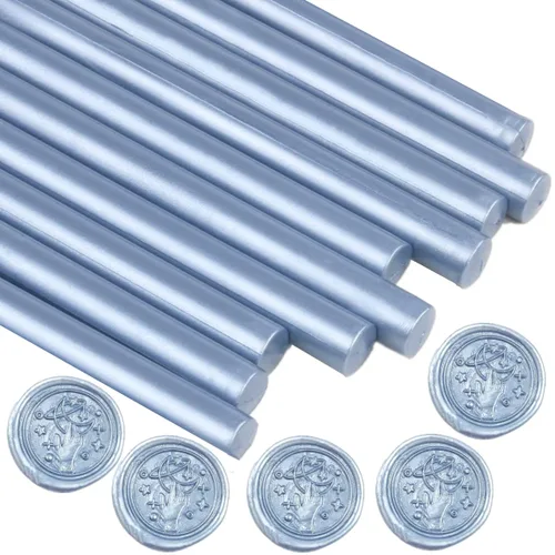Varillas de sellado de cera gris azul, 10 varillas de sellado de cera para pistola de pegamento para sello de cera, palos de sello de cera para