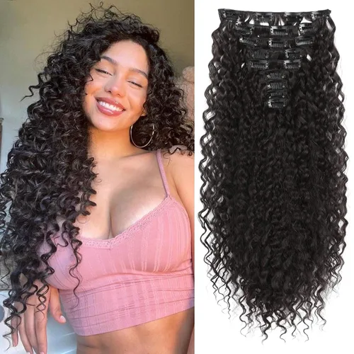 Miniatura 18 de LONAI Extensión de Cabello, 9 piezas, 56 cm de largo, castaño, extensiones de cabello rizadas con pinza, LN002, extensiones de cabello sintético