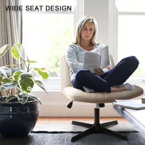 Miniatura 3 de LEMBERI Silla de escritorio acolchada de tela, sin ruedas, giratoria ancha sin brazos, mecedora de 120°, respaldo medio, ergonómica, para oficina