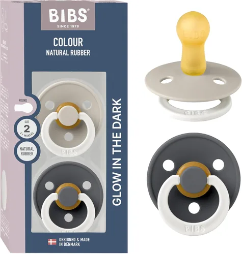 Miniatura 67 de BIBS - Paquete de 2 chupetes Bibs Colour, calmante, libre de bisfenol A, punta redonda, látex de goma natural Noche de vainilla