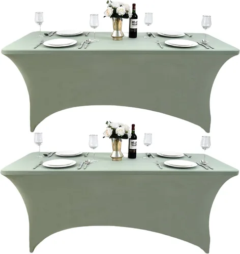 Miniatura 62 de Paquete de 2 Cubiertas de Mesa de Spandex de 4 pies para Mesas Plegables Rectangulares - Manteles Elásticos Ajustados Resistentes a las Arrugas