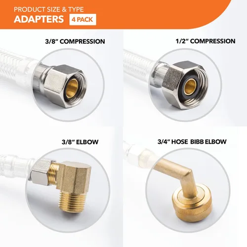 Miniatura 4 de Kit de instalación universal para lavavajillas, compresión de 3/8 pulgadas, manguera de acero inoxidable trenzada de 5 pies de largo + codo