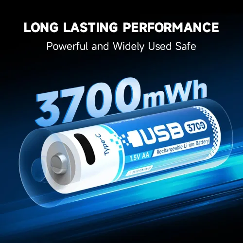 Miniatura 5 de Lleva cualquier batería de litio AA recargable por USB, 3 horas de tiempo de carga, recarga más de 1600 veces, 2450 mAh, cable de carga USB-A a