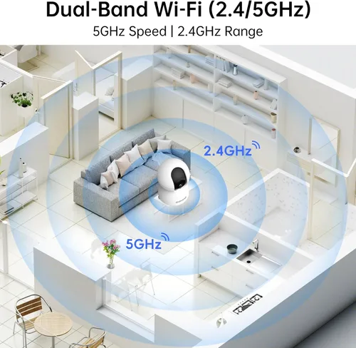 Miniatura 7 de Cámara de seguridad WiFi para interiores de 2.4 y 5GHz, cámara de 2K/3MP para seguridad del hogar, cámara para mascotas con panorámica/inclinación