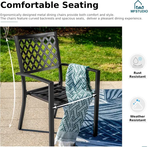 Miniatura 4 de MFSTUDIO Juego de 2 sillas de patio, sillas de comedor de metal para exteriores, sillas de comedor apilables de hierro forjado negro para terraza