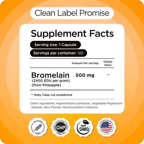 Miniatura 6 de Balancebreens Bromelina 500mg Veggie Caps – Suplemento de extracto de piña de 2400 GDU para apoyo articular, apoyo natural de la hinchazón