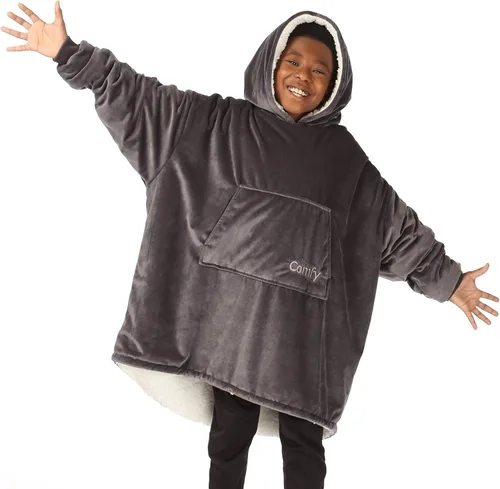 Miniatura 14 de THE COMFY Original Jr para niños Manta de sherpa de forro polar de gran tamaño con capucha y bolsillo Vista en Shark Tank Azul