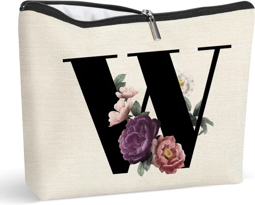 Miniatura 24 de Bolsa de maquillaje personalizada con inicial para mujer, bolsa de cosméticos con monograma, regalo de cumpleaños para mamá, regalo de dama