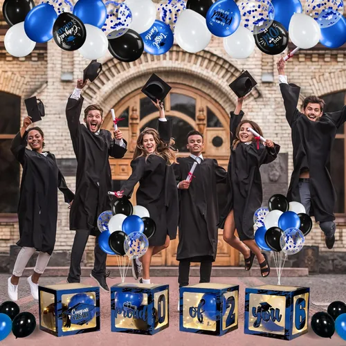 Miniatura 7 de Woanger 44 piezas de decoración de caja de graduación 2026 – Juego de cajas de fiesta de graduación de felicitaciones con cuerdas de luz LED y Azul