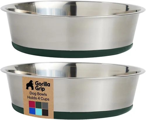 Miniatura 26 de GORILLA GRIP Tazones para perros, acero inoxidable 304 de grado alimenticio, con capacidad para 2 tazas cada uno (16 onzas líquidas) para alimentos
