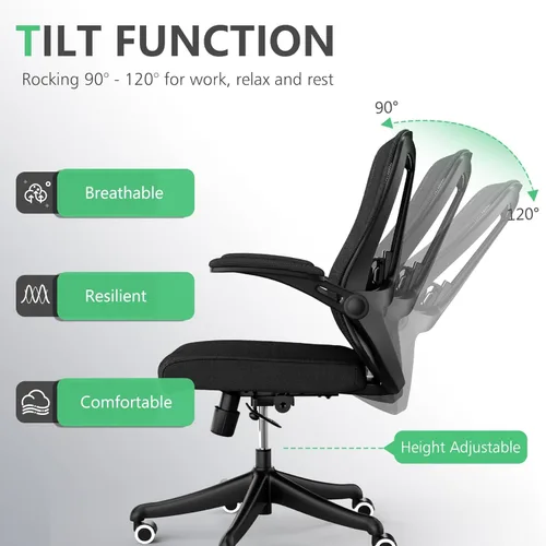 Miniatura 6 de Silla ergonómica de malla para computadora de oficina de 300 libras, silla de escritorio con ruedas de altura ajustable con reposabrazos abatibles