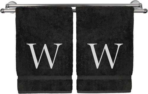Miniatura 196 de Toalla de mano monogramada, regalo personalizado, juego de 2 - Toalla bordada con letra de bloque dorada - Extra absorbente 100% algodón turco