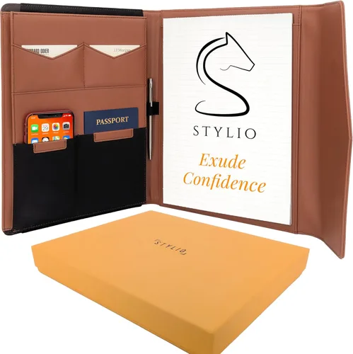 Miniatura 17 de STYLIO Carpeta Padfolio con Portapapeles Extraíble Organizador de Portafolio Carpeta con Almacenamiento para Cuaderno, Bloc de Notas