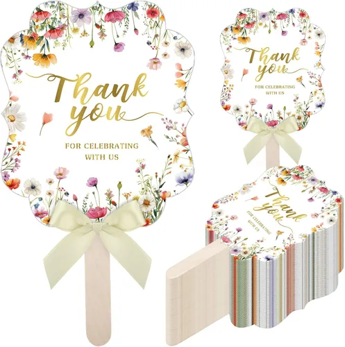 Miniatura 14 de Huwena 50 juegos de abanicos de boda para invitados, gracias por celebrar con nosotros, abanicos de mano, abanicos plegados de mano, regalos de baby