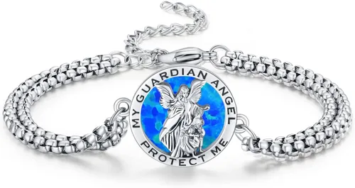 Miniatura 9 de Pulsera unisex de San Miguel/Cristóbal/Benedicto/Jude/José/Guadalupe/Ángel de la Guarda/Santa Muerte Pulsera de plata de ley 925 con cadena de doble