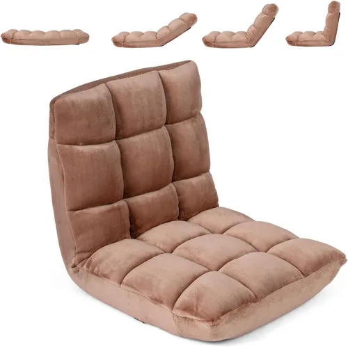 Miniatura 18 de COSTWAY Silla de suelo, sillas de videojuegos con soporte para el respaldo, ajustable de 14 posiciones, marco de acero aleado, forro polar coral